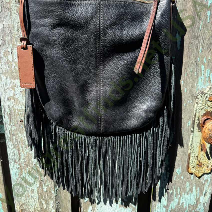 Fossil Black & Brown Fringed Leather Shoulder Bag shoulder bag