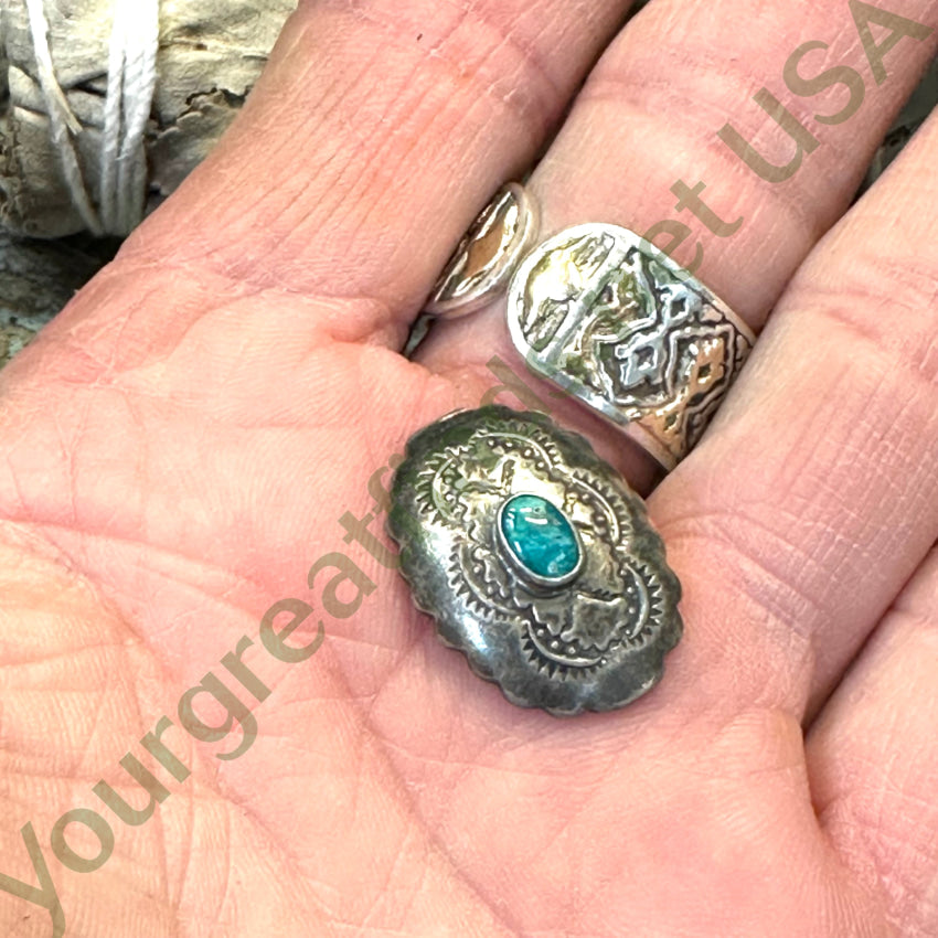 Fred Harvey Era Navajo Sterling Silver & Turquoise Concho Button