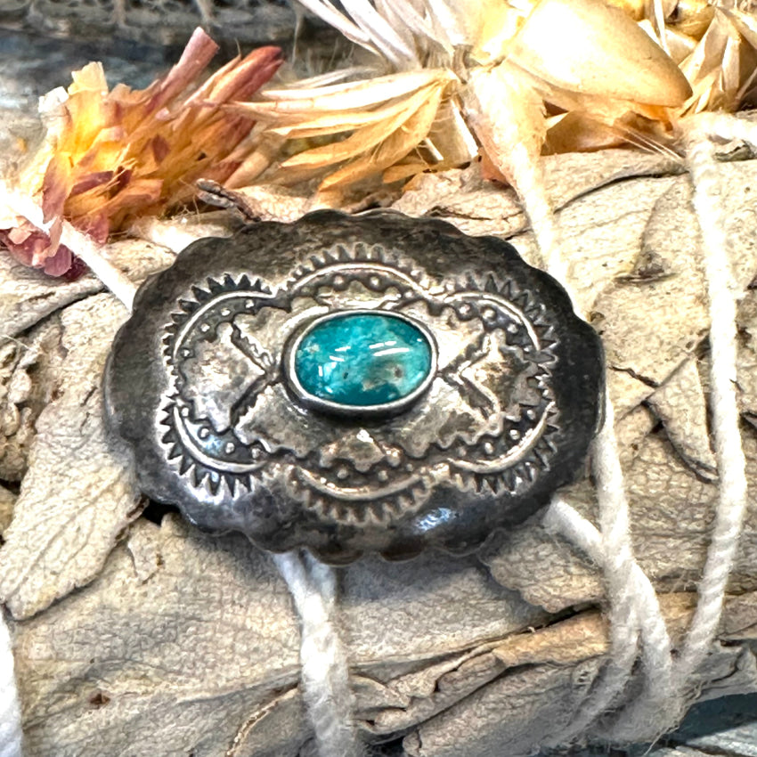 Fred Harvey Era Navajo Sterling Silver & Turquoise Concho Button