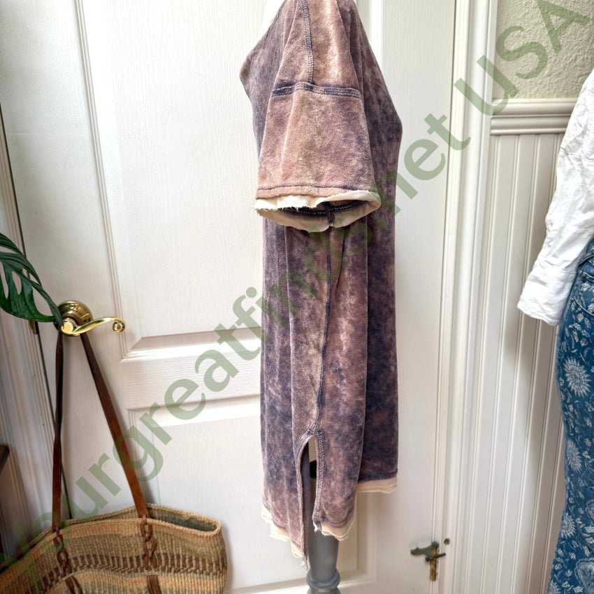 Free People Doran Velvet Tee Pink/Denim XS w/ Bag & Reciept devotional metal St. Christopher