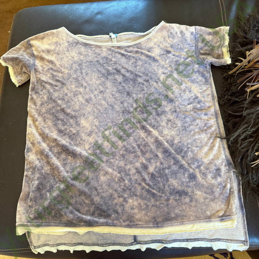 Free People Doran Velvet Tee Pink/Denim XS w/ Bag & Reciept devotional metal St. Christopher