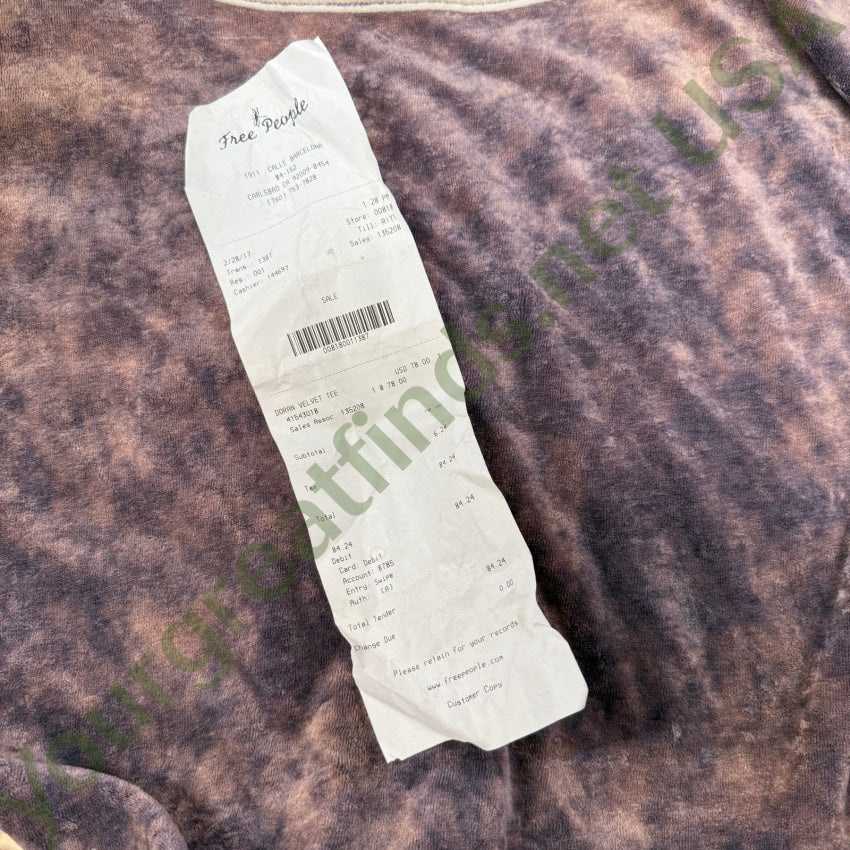 Free People Doran Velvet Tee Pink/Denim XS w/ Bag & Reciept devotional metal St. Christopher