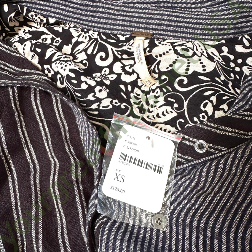 Free People Nwt Black Pinstripe Drawstring Blouse Blouse