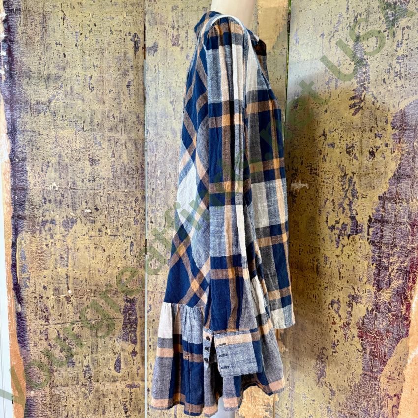 Free People Size XS Peppy In Plaid Ruffle Button Plaid Shirt blouse