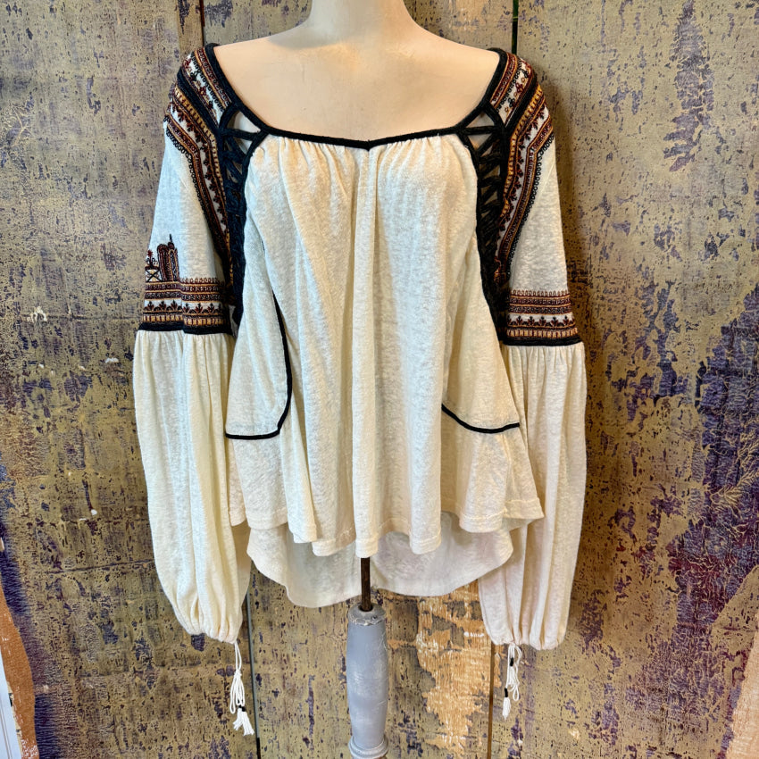 Free People Snow Kisses Embroidered Blouse M top