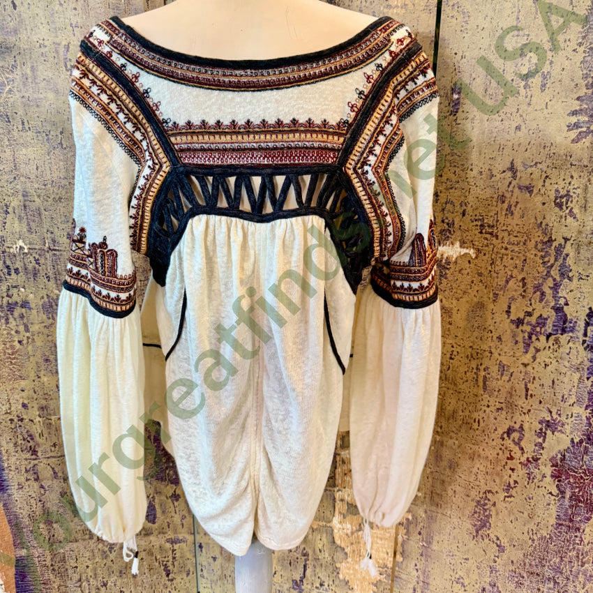 Free People Snow Kisses Embroidered Blouse M top