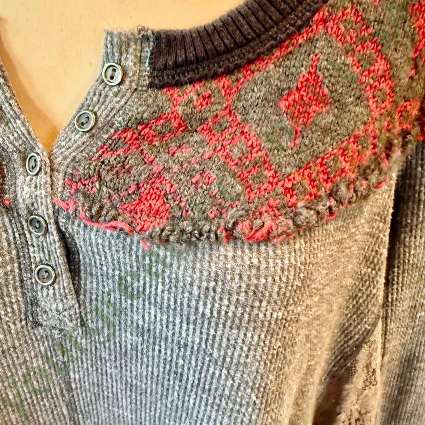 Free People We The Free Cabin In The Woods Waffle Thermal Lace Henley Free People top