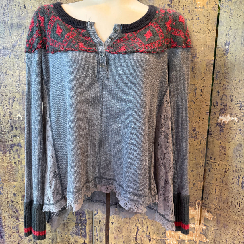 Free People We The Free Cabin In The Woods Waffle Thermal Lace Henley Free People top