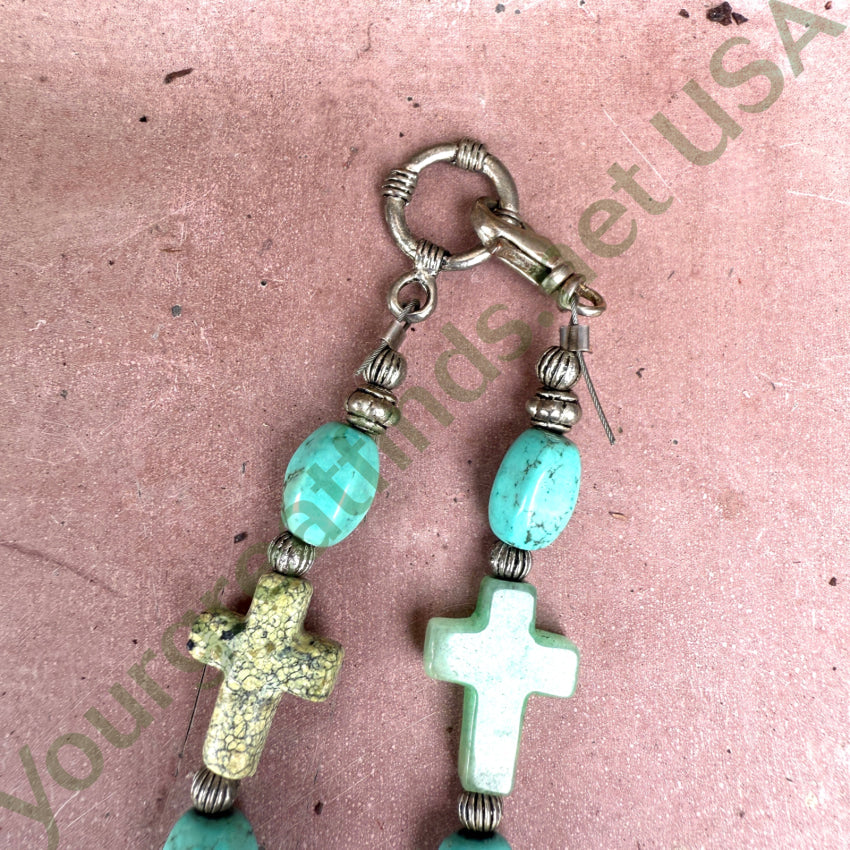 Gemstone Cross Bead Turquoise & Sterling Silver Necklace necklace