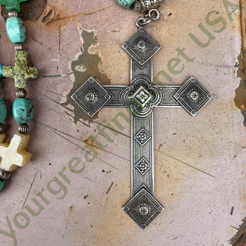 Gemstone Cross Bead Turquoise & Sterling Silver Necklace necklace