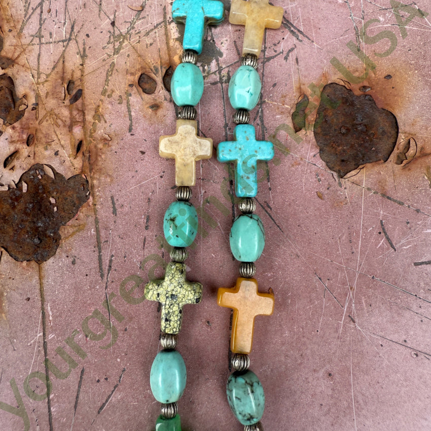 Gemstone Cross Bead Turquoise & Sterling Silver Necklace necklace