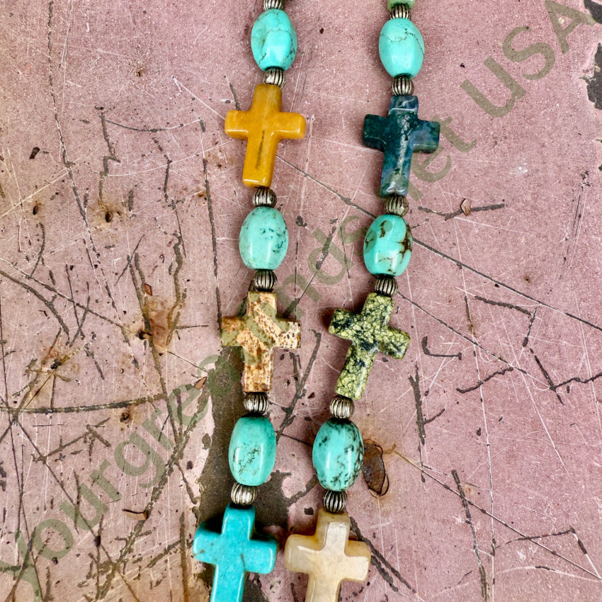 Gemstone Cross Bead Turquoise & Sterling Silver Necklace necklace