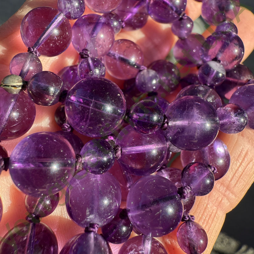Genuine Amethyst Bead Necklace 14k Gold Clasp 28’’ necklace