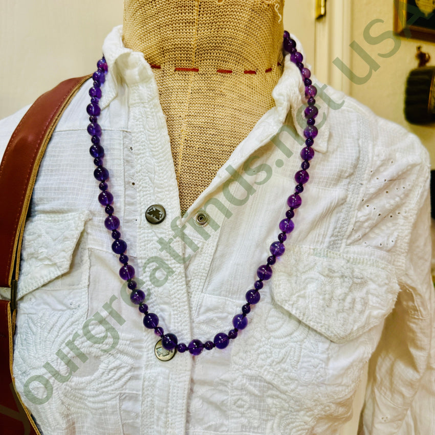 Genuine Amethyst Bead Necklace 14k Gold Clasp 28’’ necklace