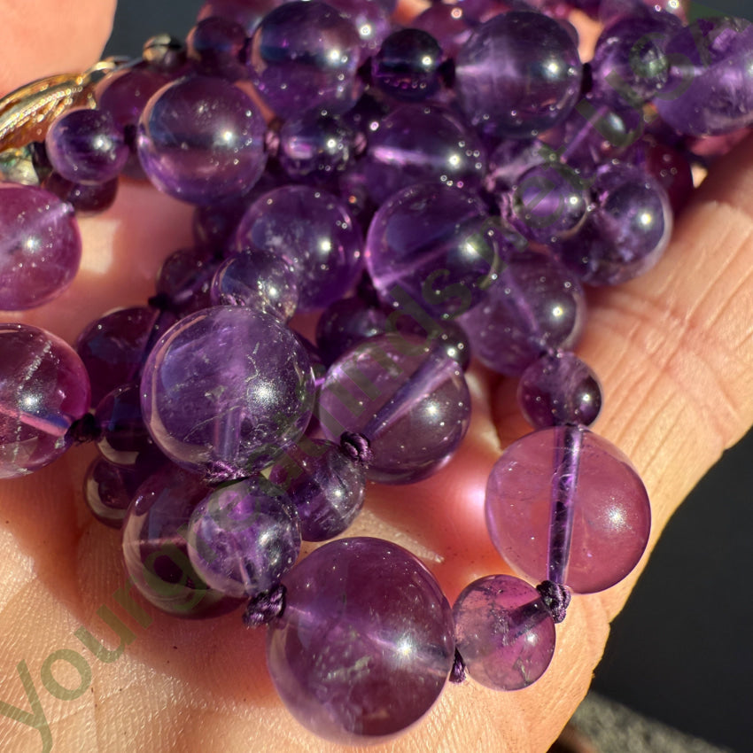 Genuine Amethyst Bead Necklace 14k Gold Clasp 28’’ necklace