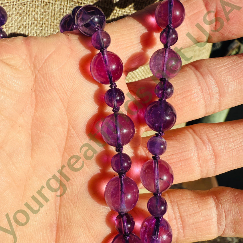 Genuine Amethyst Bead Necklace 14k Gold Clasp 28’’ necklace