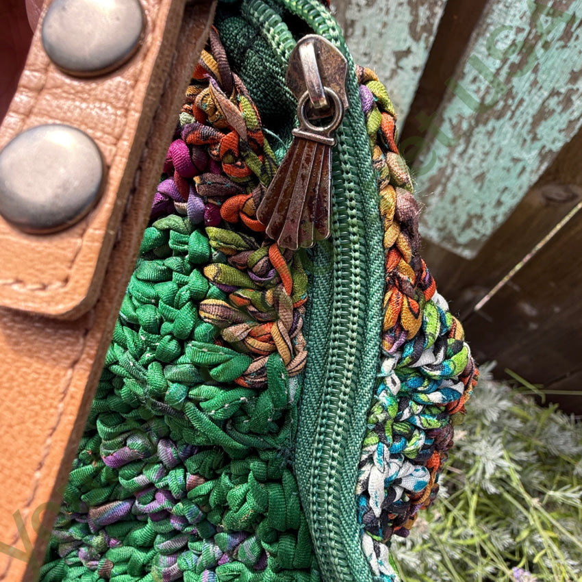 Genuine Chan Luu Knitted Silk ’Rag’ Basket Bag Leather Handle purse