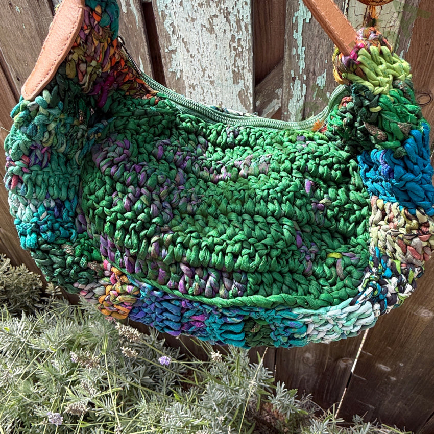 Genuine Chan Luu Knitted Silk ’Rag’ Basket Bag Leather Handle purse
