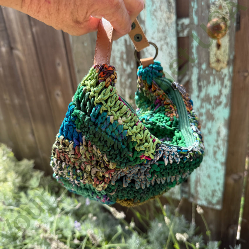 Genuine Chan Luu Knitted Silk ’Rag’ Basket Bag Leather Handle purse