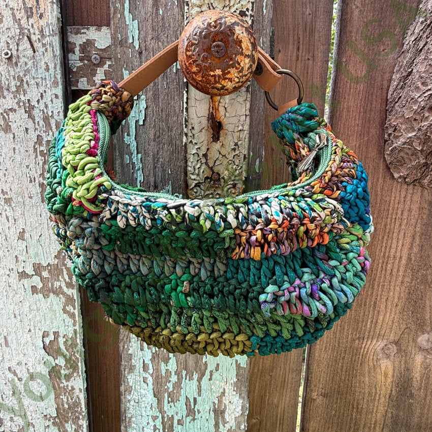 Genuine Chan Luu Knitted Silk ’Rag’ Basket Bag Leather Handle purse