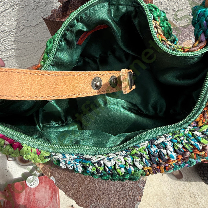 Genuine Chan Luu Knitted Silk ’Rag’ Basket Bag Leather Handle purse