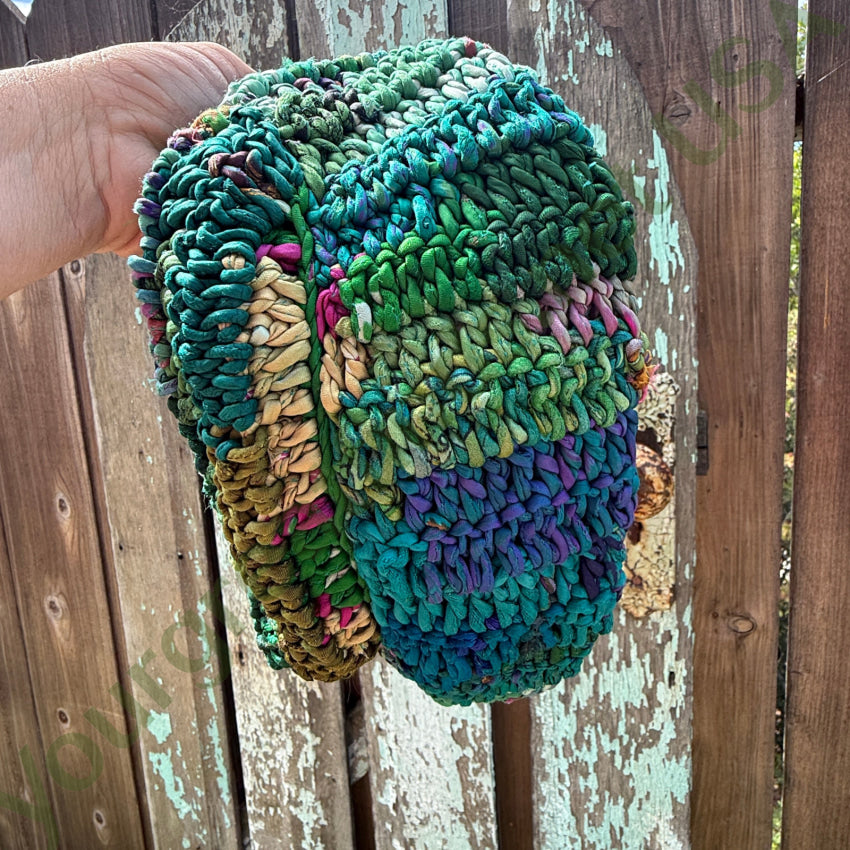 Genuine Chan Luu Knitted Silk ’Rag’ Basket Bag Leather Handle purse