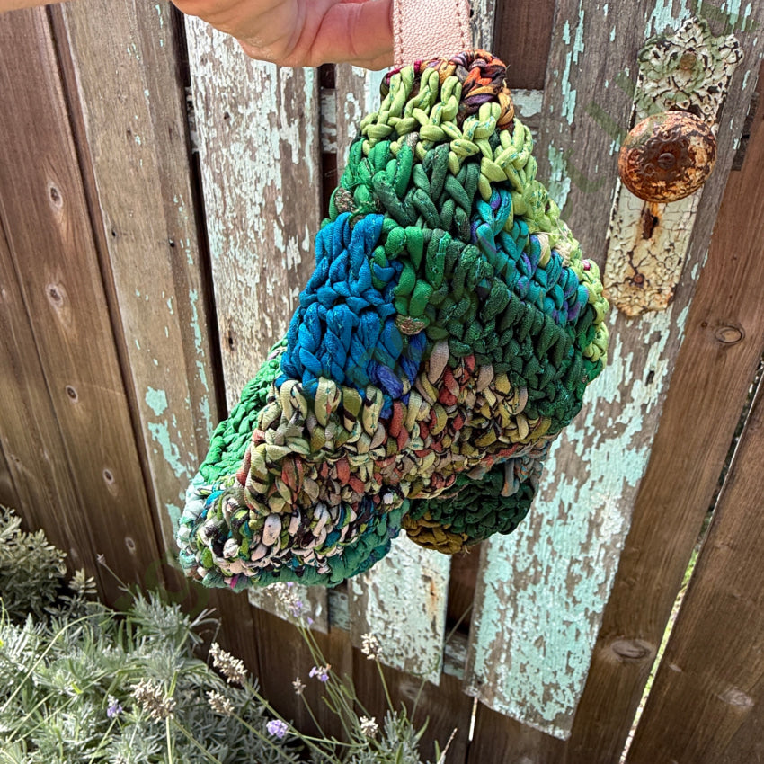 Genuine Chan Luu Knitted Silk ’Rag’ Basket Bag Leather Handle purse