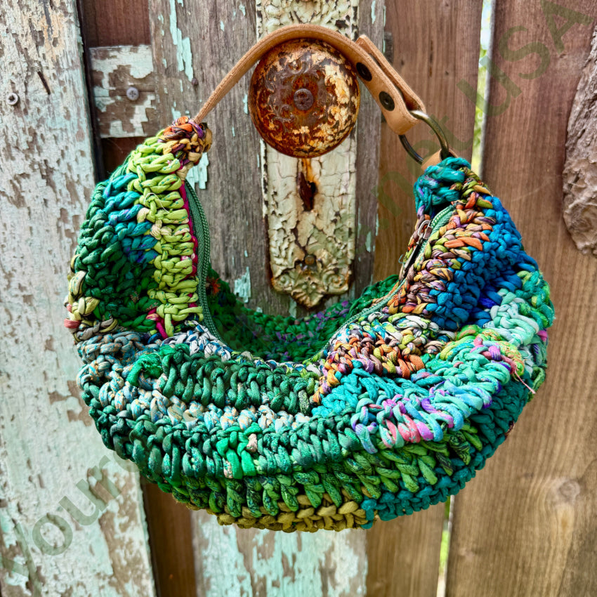 Genuine Chan Luu Knitted Silk ’Rag’ Basket Bag Leather Handle purse