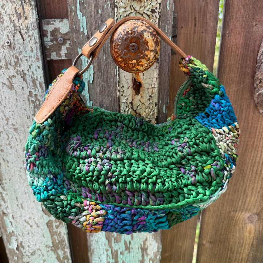 Genuine Chan Luu Knitted Silk ’Rag’ Basket Bag Leather Handle purse