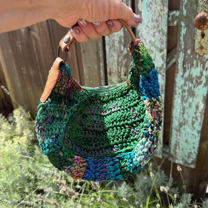 Genuine Chan Luu Knitted Silk ’Rag’ Basket Bag Leather Handle purse