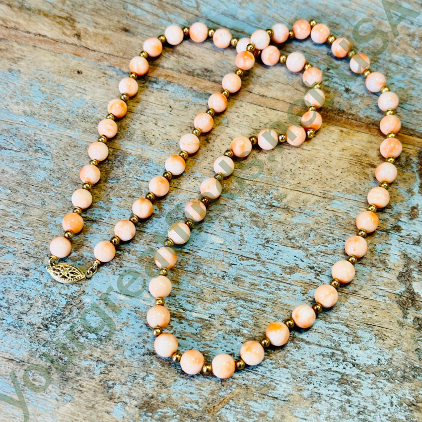 Genuine Coral 14K Yellow Gold Beaded Necklace Vintage