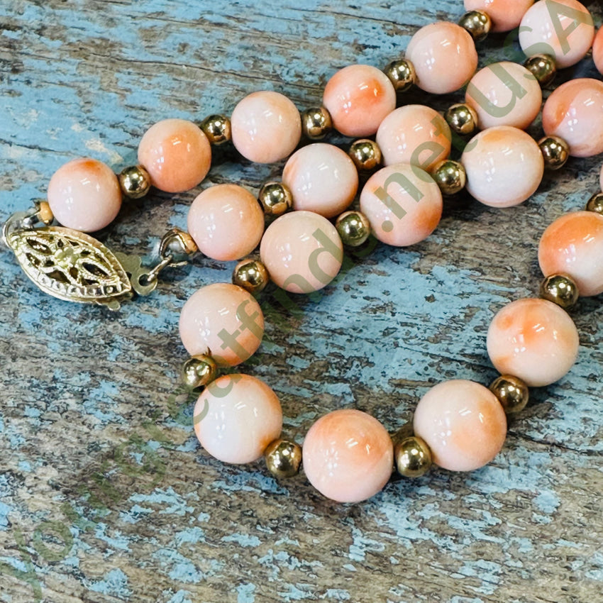 Genuine Coral 14K Yellow Gold Beaded Necklace Vintage