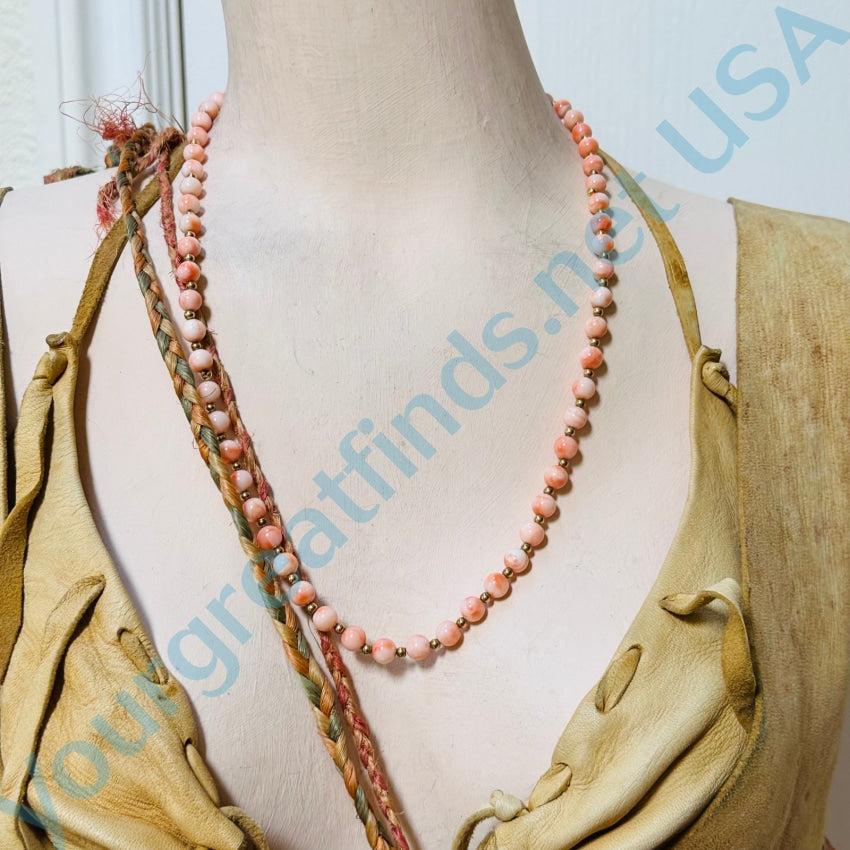 Genuine Coral 14K Yellow Gold Beaded Necklace Vintage