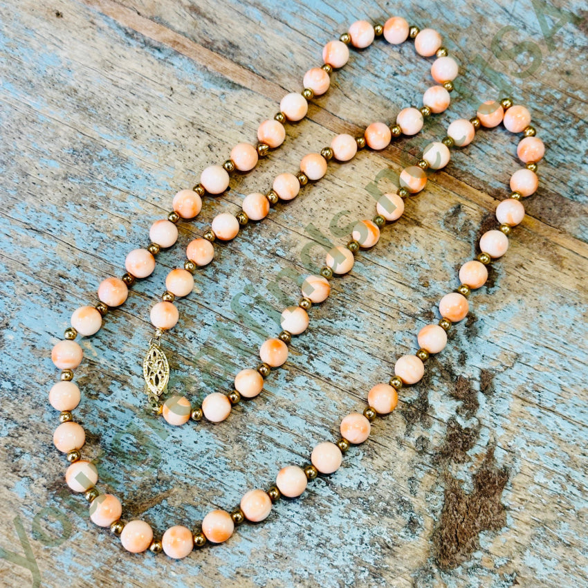 Genuine Coral 14K Yellow Gold Beaded Necklace Vintage