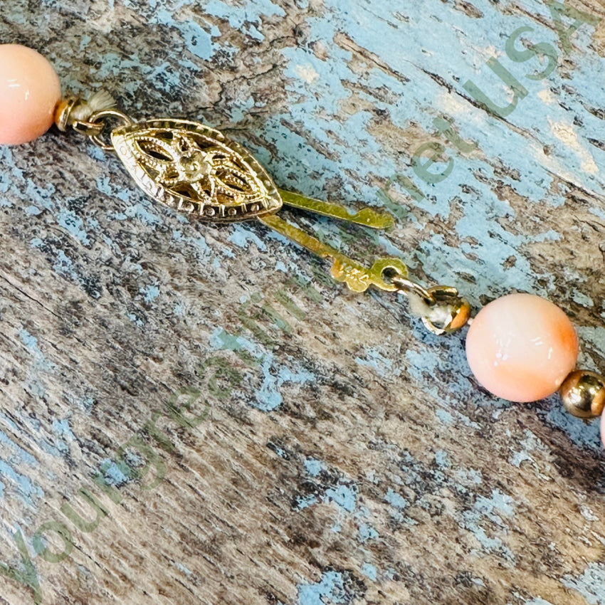 Genuine Coral 14K Yellow Gold Beaded Necklace Vintage