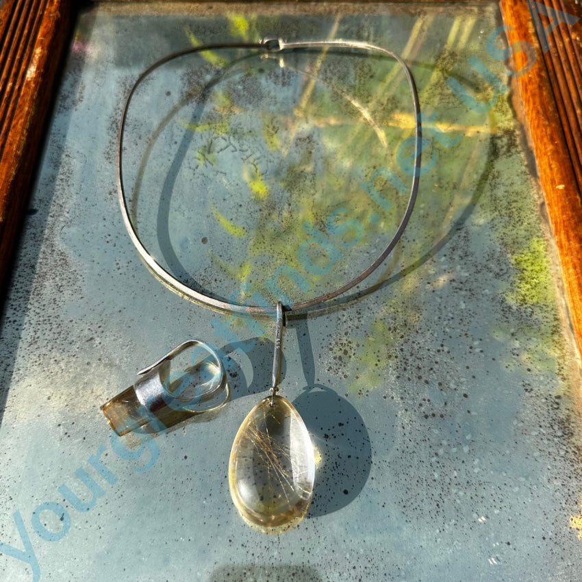 Georg Jensen Neckring Necklace Large Rutilated Quartz Drop Vivianna Torun Apparel & Accessories