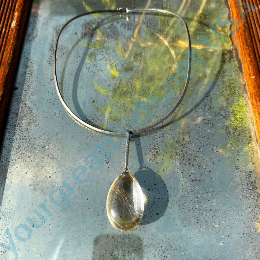 Georg Jensen Neckring Necklace Large Rutilated Quartz Drop Vivianna Torun Apparel & Accessories