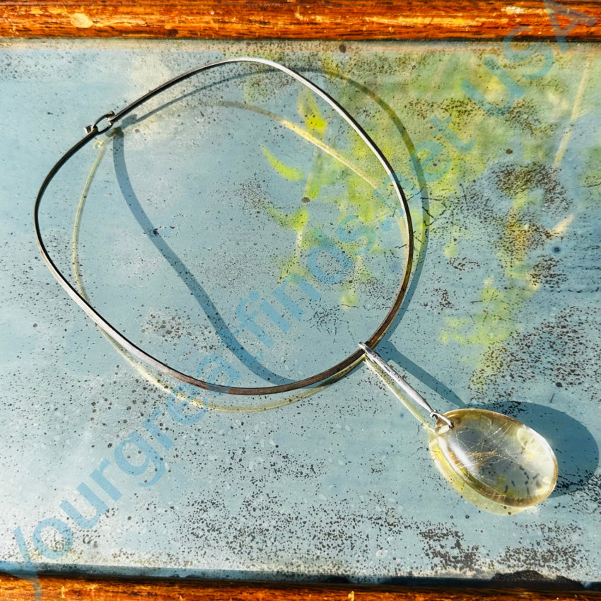 Georg Jensen Neckring Necklace Large Rutilated Quartz Drop Vivianna Torun Apparel & Accessories