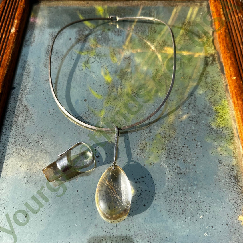 Georg Jensen Neckring Necklace Large Rutilated Quartz Drop Vivianna Torun Apparel & Accessories