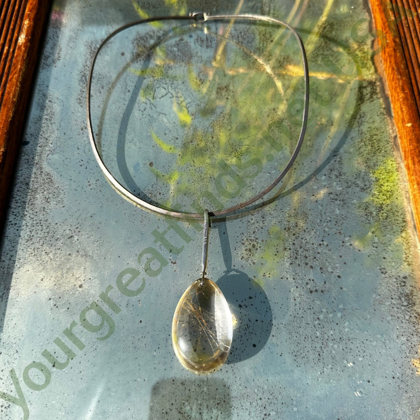 Georg Jensen Neckring Necklace Large Rutilated Quartz Drop Vivianna Torun Apparel & Accessories