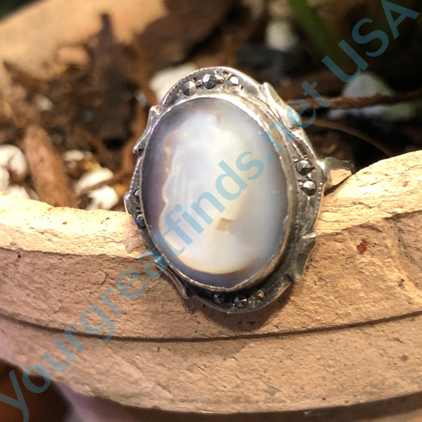 Ghostly Abalone Cameo Ring 800 Silver Vintage Size 78