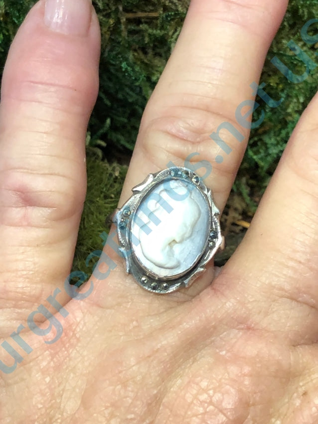 Ghostly Abalone Cameo Ring 800 Silver Vintage Size 78