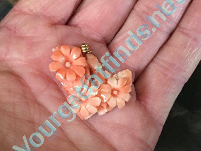 Gold &amp; Hand-Carved Coral Pendant Yourgreatfinds