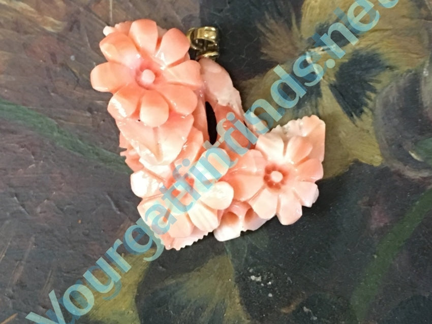 Gold & Hand-Carved Coral Pendant Yourgreatfinds