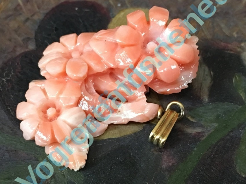 Gold & Hand-Carved Coral Pendant Yourgreatfinds