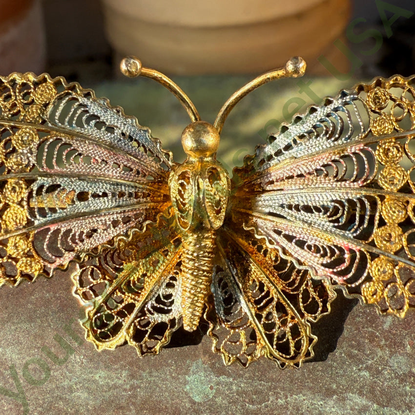 Gold Over 800 Silver Filigree Butterfly Pin pin