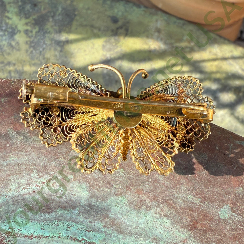 Gold Over 800 Silver Filigree Butterfly Pin pin