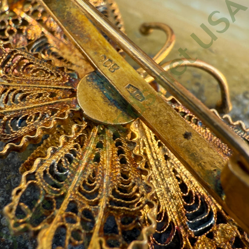 Gold Over 800 Silver Filigree Butterfly Pin pin