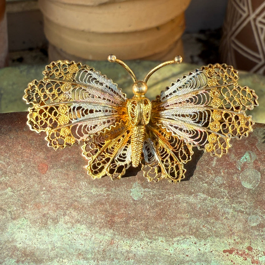 Gold Over 800 Silver Filigree Butterfly Pin pin