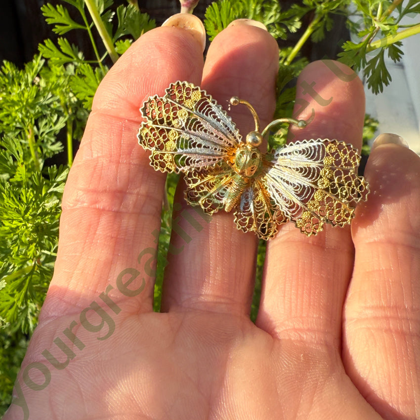 Gold Over 800 Silver Filigree Butterfly Pin pin